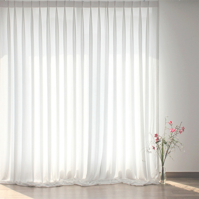 나비손길 복층커튼 두둠한 쉬폰 나비주름 롱커튼 2p