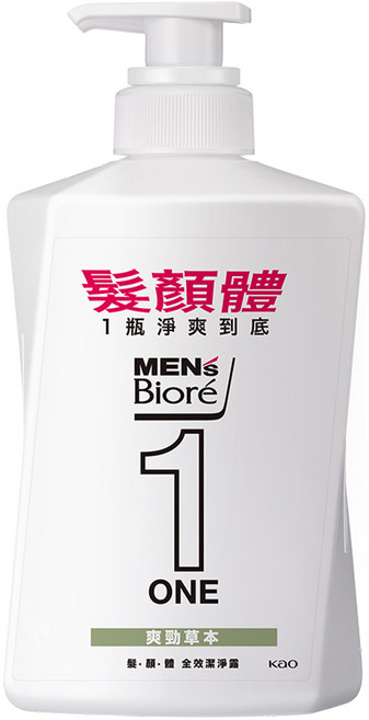 MEN's Biore ONE 髮顏體全效潔淨露 爽勁草本 480ml, 1瓶
