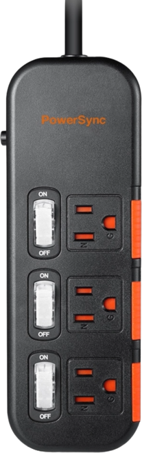 PowerSync 群加 3開3插滑蓋防塵防雷擊延長線 3孔 TS3DC327, 2.7m, 黑色, 1條