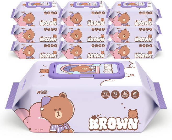 아이러브베베 라인프렌즈 드림브라운 물티슈 캡형, 75g, 77매, 10개