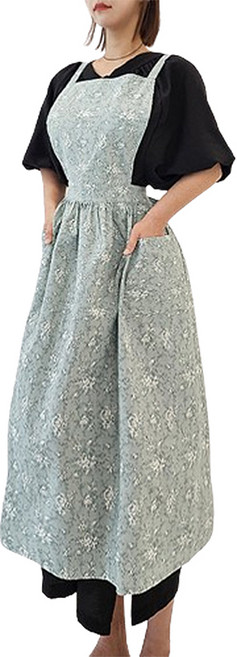 헬로젬 꽃무늬 원피스 롱 앞치마, 민트, 1개