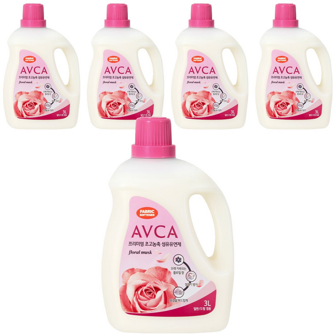 아브카 프리미엄 초고농축 액체 섬유유연제 플로럴 머스크향 본품, 3L, 5개
