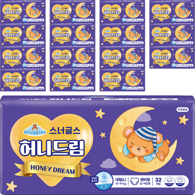 스너글스 허니드림 팬티형 기저귀 남녀공용, 대형(L), 512매