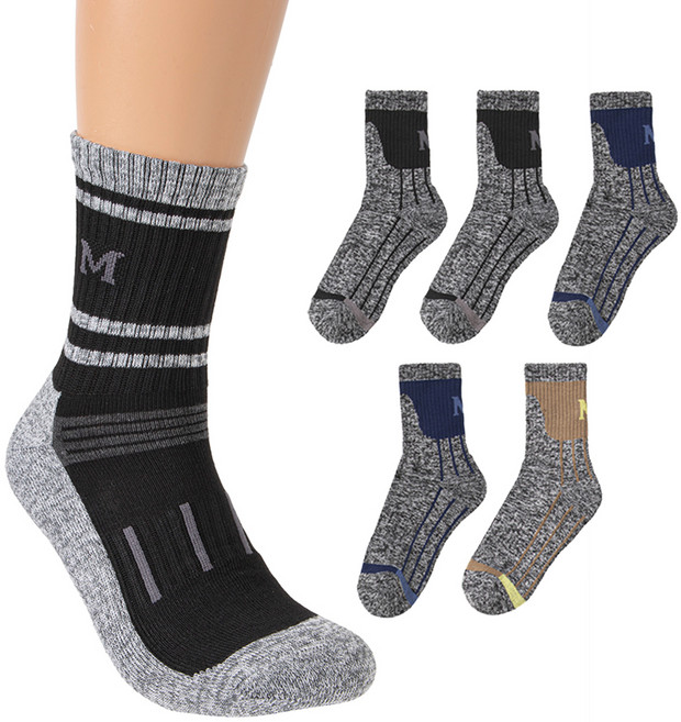 베이스알파에센셜 남성용 등산 작업용 양말 5종 세트, 멀티 컬러, 1세트