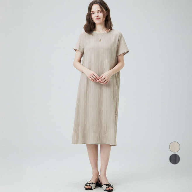 ELLEPARIS 여성용 인견 플리츠 루즈핏 반팔 원피스