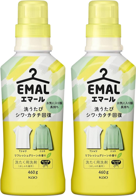 Kao 花王 EMAL 精致洗 精緻衣物專用香氛洗衣精 植物清香 黃色, 460g, 2瓶
