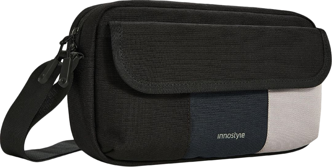 Innostyle VersalSling 系列 經典撞色側背包 8格收納空間 尼龍和滌綸面料 耐磨防潑水 YKK拉鍊, 黑色 + 藍色 + 灰色, 1個