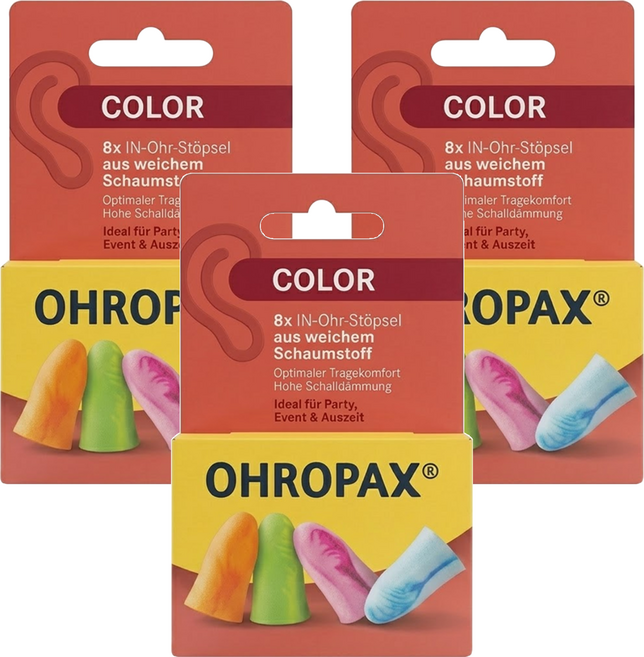 OHROPAX 安耳悠 COLOR 泡棉耳塞 隔音消音抗噪舒適, 3盒, 4組