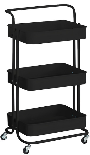 IKA 宜卡家居 美容金屬籃 推車 三層, 黑色, 3層