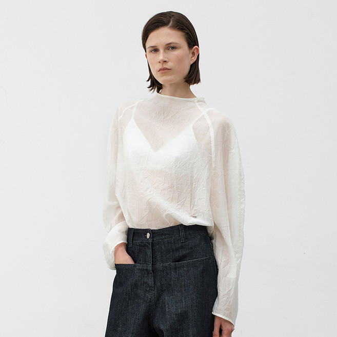 아틀리에나인 여성용 오간자 라글란 볼륨 슬리브 블라우스 BL-4375