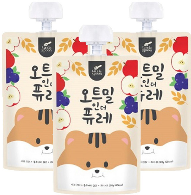 리틀스푼 오트밀인더퓨레, 혼합맛(사과/블루베리/귀리), 100g, 3개