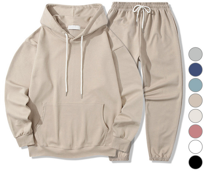 일루소 남녀공용 소프트 특양면 후드 티셔츠 + 밑밴딩 바지 트레이닝복 세트