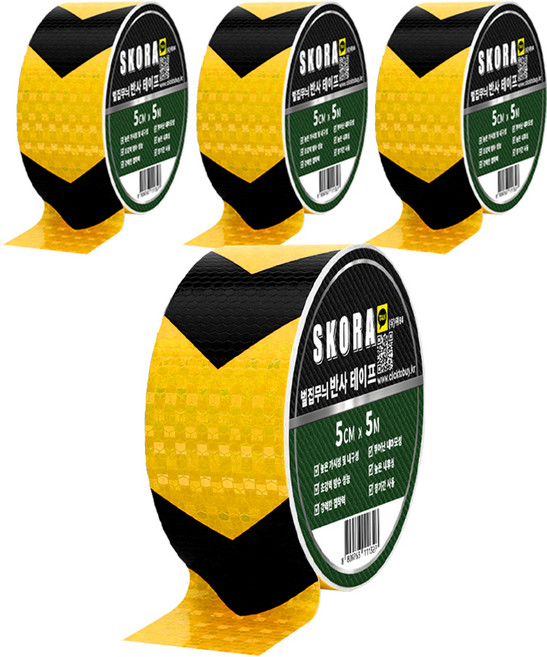 스코라 벌집무늬 반사 테이프, 4개, 옐로우블랙