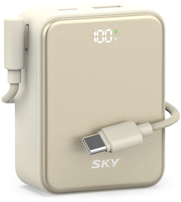 스카이 필 큐브 10000mAh PD QC 22.5W 고속충전 LCD잔량표시 대용량 미니 보조배터리 케이블 C타입, SKY-A10, 베이지