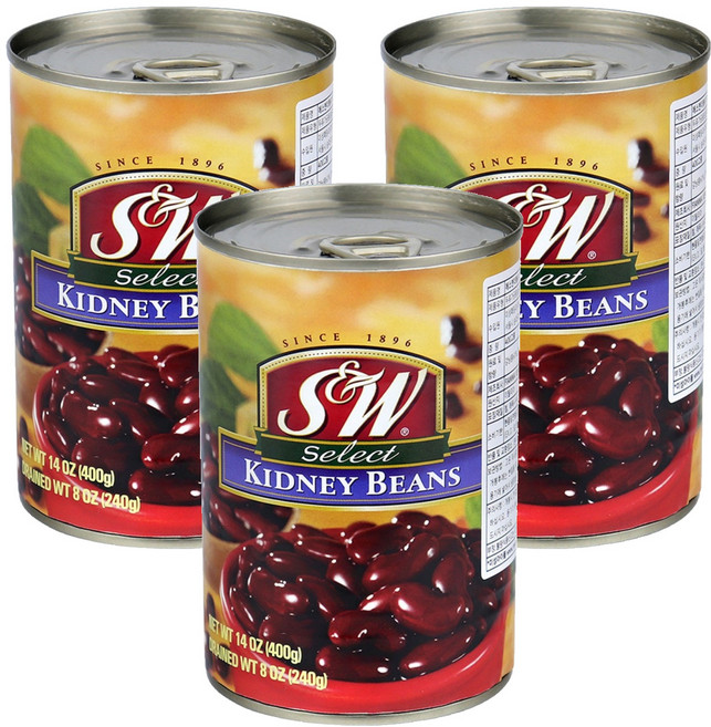 에스앤더블유 키드니빈스 통조림, 400g, 3개