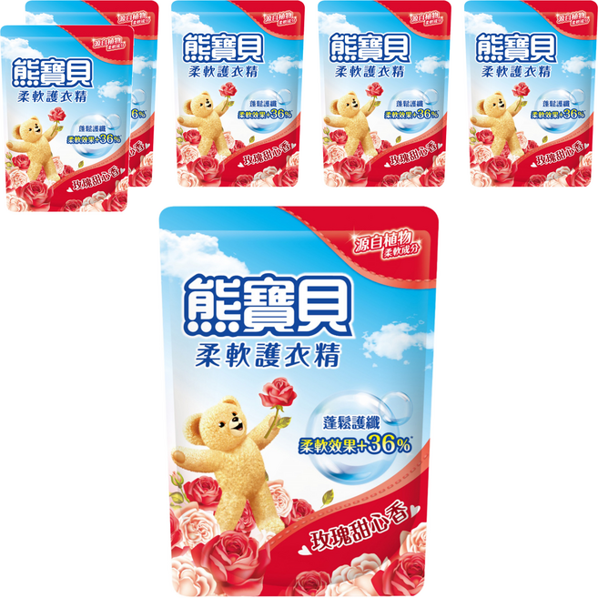 Snuggle 熊寶貝 衣物柔軟精 補充包 玫瑰甜心香, 1.84L, 6包