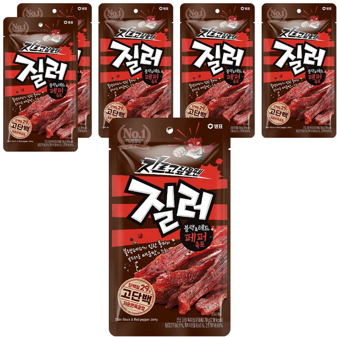 질러 블랙 & 레드 페퍼 육포, 6개, 70g