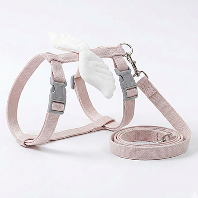 타이탄 안벗겨지는 고양이 H형 하네스 가슴 리드줄 1.2M, 분홍색, 1세트