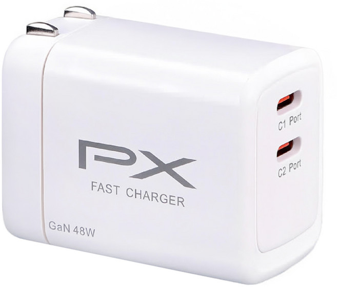 PX 大通 快充USB電源供應器 48W大功率輸出 GaN氮化鎵 迷你快速充電器 PWC-4802W, 白色, 1個