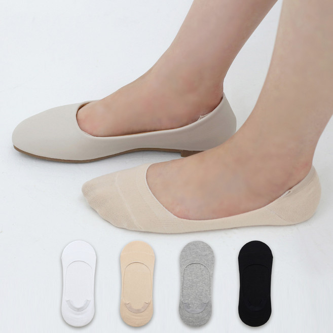 이지레그 여성용 보이지 않는 로퍼형 점착 페이크삭스 4켤레 세트