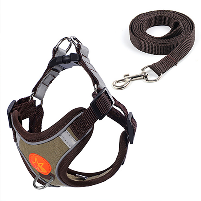 타이탄 고양이 탈출 방지 스웨이드 조끼 하네스 + 150CM 리드줄, 커피색, 1개