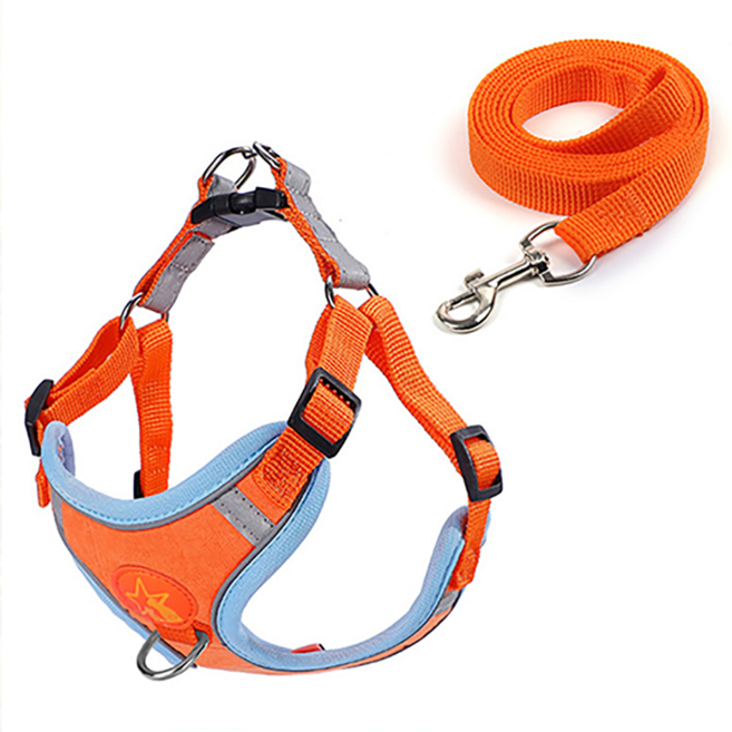 타이탄 고양이 탈출 방지 스웨이드 조끼 하네스 + 150CM 리드줄, 오렌지, 1개