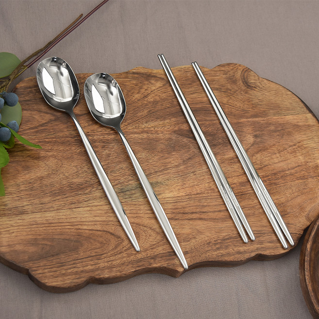 윌리브 국산 316L 써지컬스틸 고급 수저 2벌 세트 사각, 글로스 실버, 숟가락 2p + 젓가락 2쌍, 1개