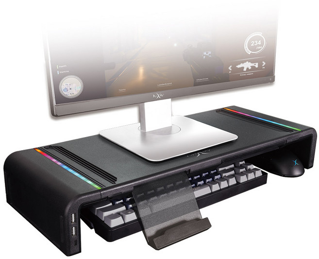FOXXRAY 狐鐳 多孔擴充螢幕增高支架 FXR-MST-02 6種RGB燈效 配USB孔x2及TypeC孔x1, 黑色, 1個