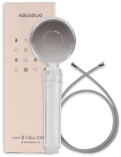 아쿠아듀오 정수필터 샤워기 SF-580R + 샤워호스 그레이 2m, 1개