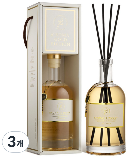 에이로마 골드에디션 디퓨저, 아로마틱 우디, 500ml, 3개