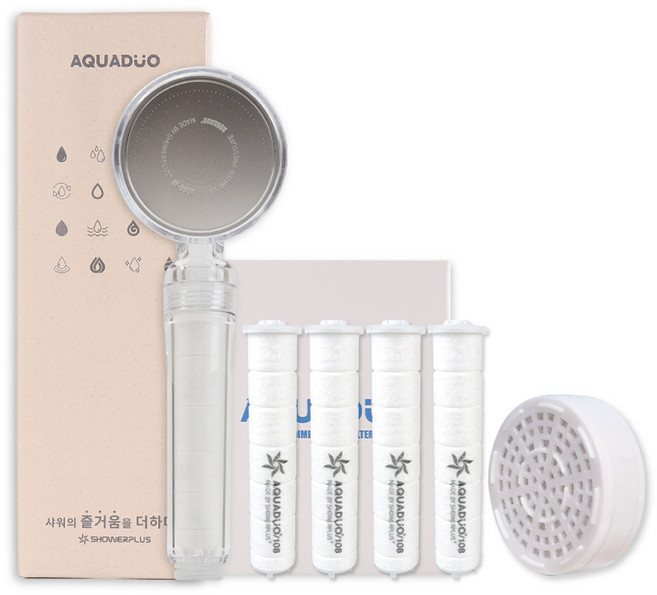 아쿠아듀오 정수필터 샤워기 SF-580R + 리필필터 4p + ACF헤드필터 세트, 1개