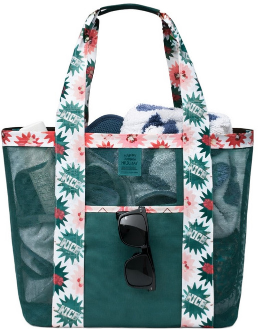 알파커머스 대용량 메쉬 비치 손잡이 수영장 가방, 그린