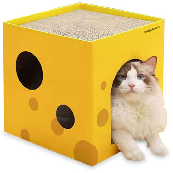 딩동펫 고양이 사각치즈 스크래쳐 하우스, 혼합색상, 1개