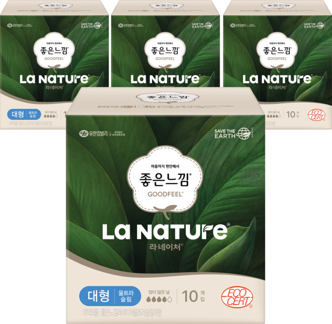 라네이처 좋은느낌 울트라 슬림 생리대 날개형, 대형, 10개입, 4개