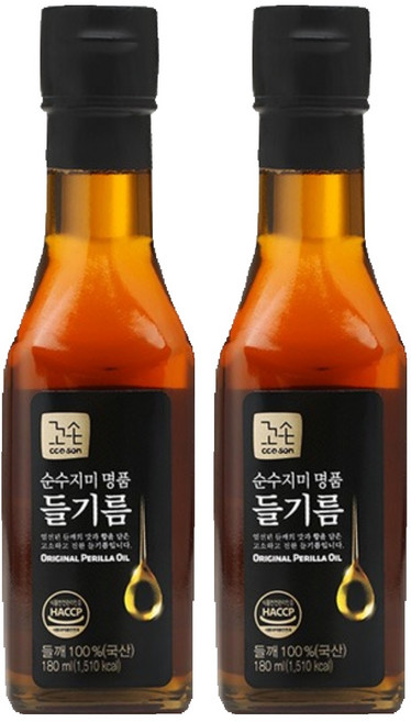 꼬손 국산 순수지미 명품 들기름, 2개, 180ml