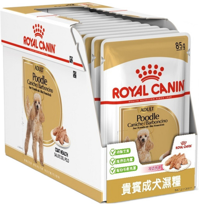 ROYAL CANIN 法國皇家 全齡犬 貴賓犬專用濕糧PDW, 肉及相關產品、魚和魚類相關產品、蔬菜纖維、穀物、油、礦物質、多醣類聚合物, 85g, 12個