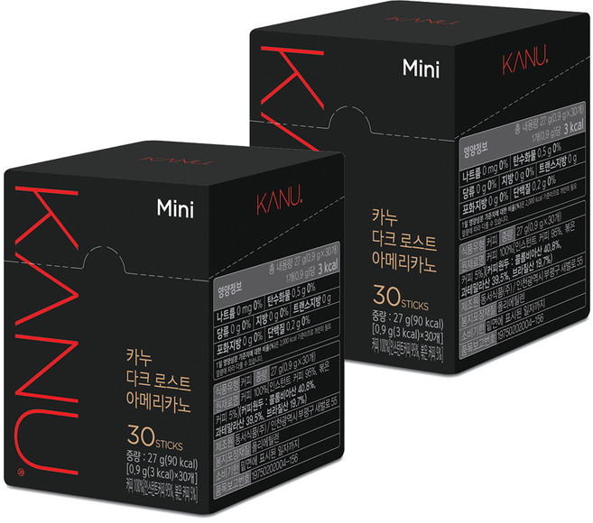 KANU 迷你深焙美式原豆即溶咖啡, 0.9g, 30條, 2盒