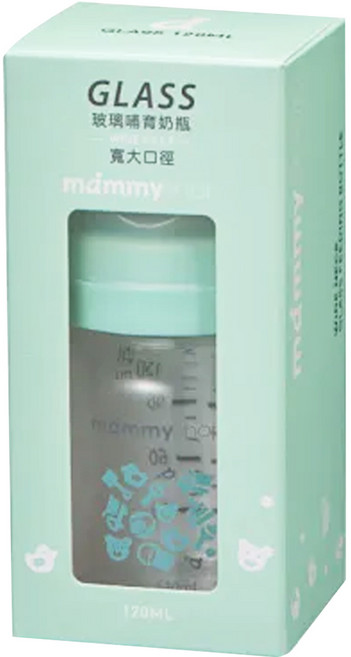 mammyshop 媽咪小站 母感體驗2.5 玻璃奶瓶 寬大口徑, 湖水綠, 120ml, 1個