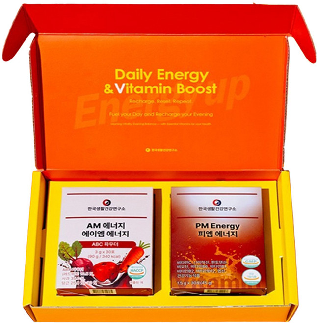 한국생활건강연구소 에이엠 에너지 ABC 파우더 30p + 피엠 에너지 멀티비타민 30p 선물세트, 1개, 45g