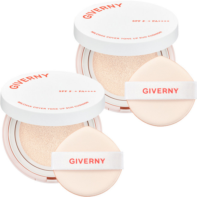 지베르니 밀착 커버 톤업 선쿠션 클리어베이지 SPF50+ PA++++, 12g, 2개