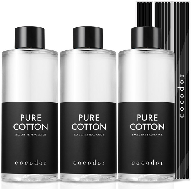 코코도르 디퓨저 리필액 200ml + 리드스틱 5P, 퓨어코튼, 3개