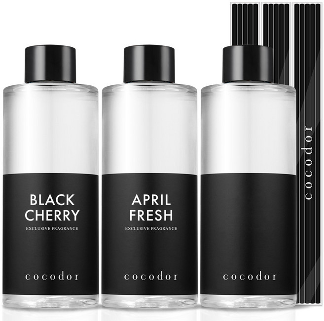 코코도르 디퓨저 리필액 + 리드스틱 5P, 베스트향1호(블랙체리+에이프릴프레쉬+퍼퓸시리즈 랜덤발송), 200ml, 3개