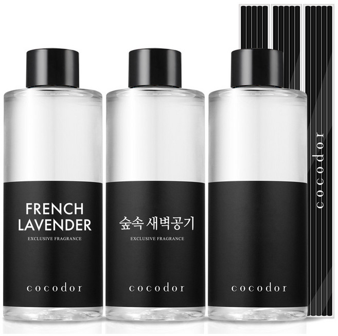 코코도르 디퓨저 리필액 + 리드스틱 5P, 베스트향3호(프렌치라벤더+숲속새벽공기+퍼퓸시리즈 랜덤발송), 200ml, 3개