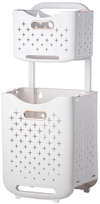 FAmILyLIFE 生活 拉桿式附輪可壁掛雙層分類洗衣籃 YG-161-GD 34.5 x 26 x 75cm 1.5kg 1個, 奢華金