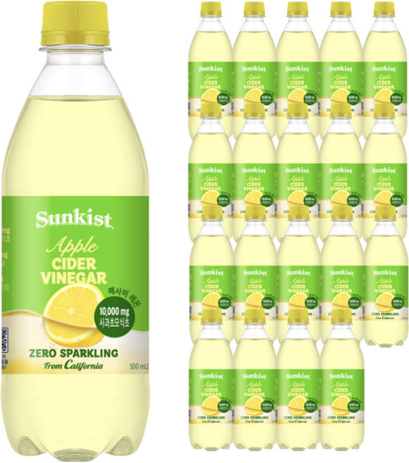 썬키스트 애사비 제로 탄산음료 레몬, 500ml, 20개