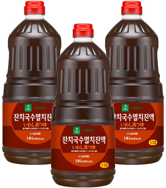 이엔푸드 잔치국수 멸치진액, 1.8L, 3개