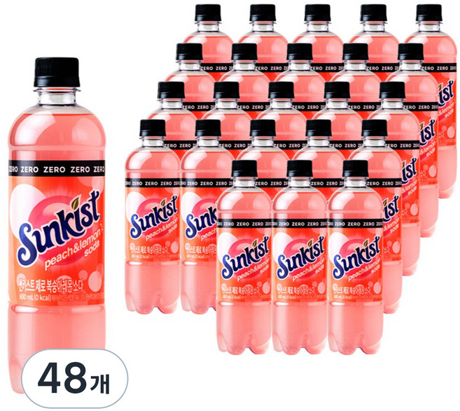 썬키스트 제로 복숭아레몬 소다, 600ml, 48개