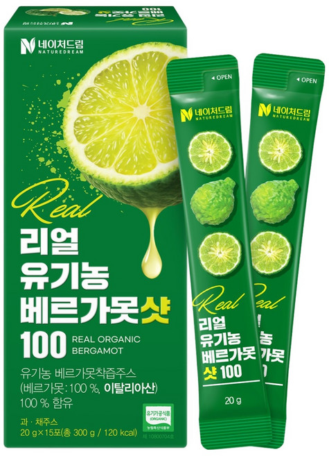 네이처드림 리얼 유기농 베르가못샷100 스틱형 착즙액, 300g, 15개