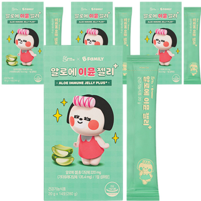GRN 알로에 이뮨 젤리 플러스 14p, 280g, 4개