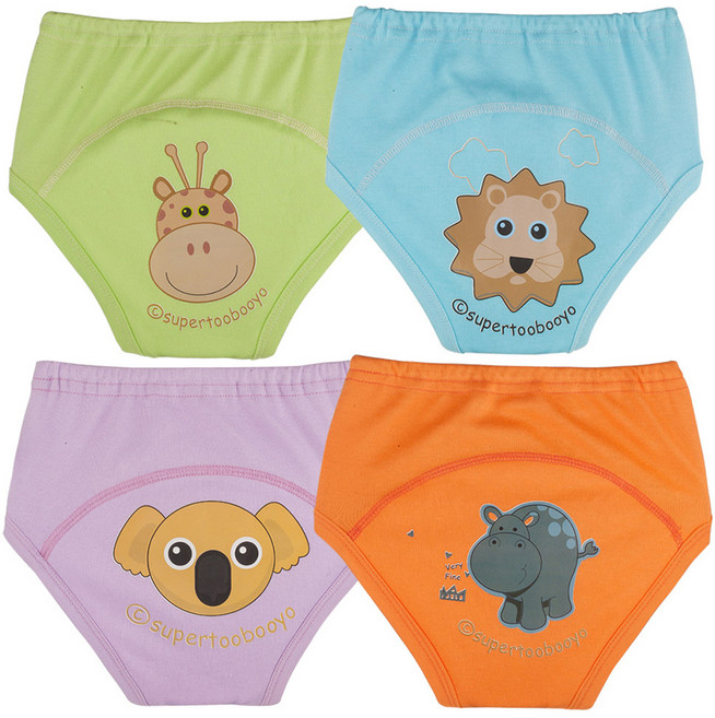 아가짱 유아용 동물친구 배변훈련팬티 4종 세트, A:(그린+블루+보라+오렌지), 1세트
